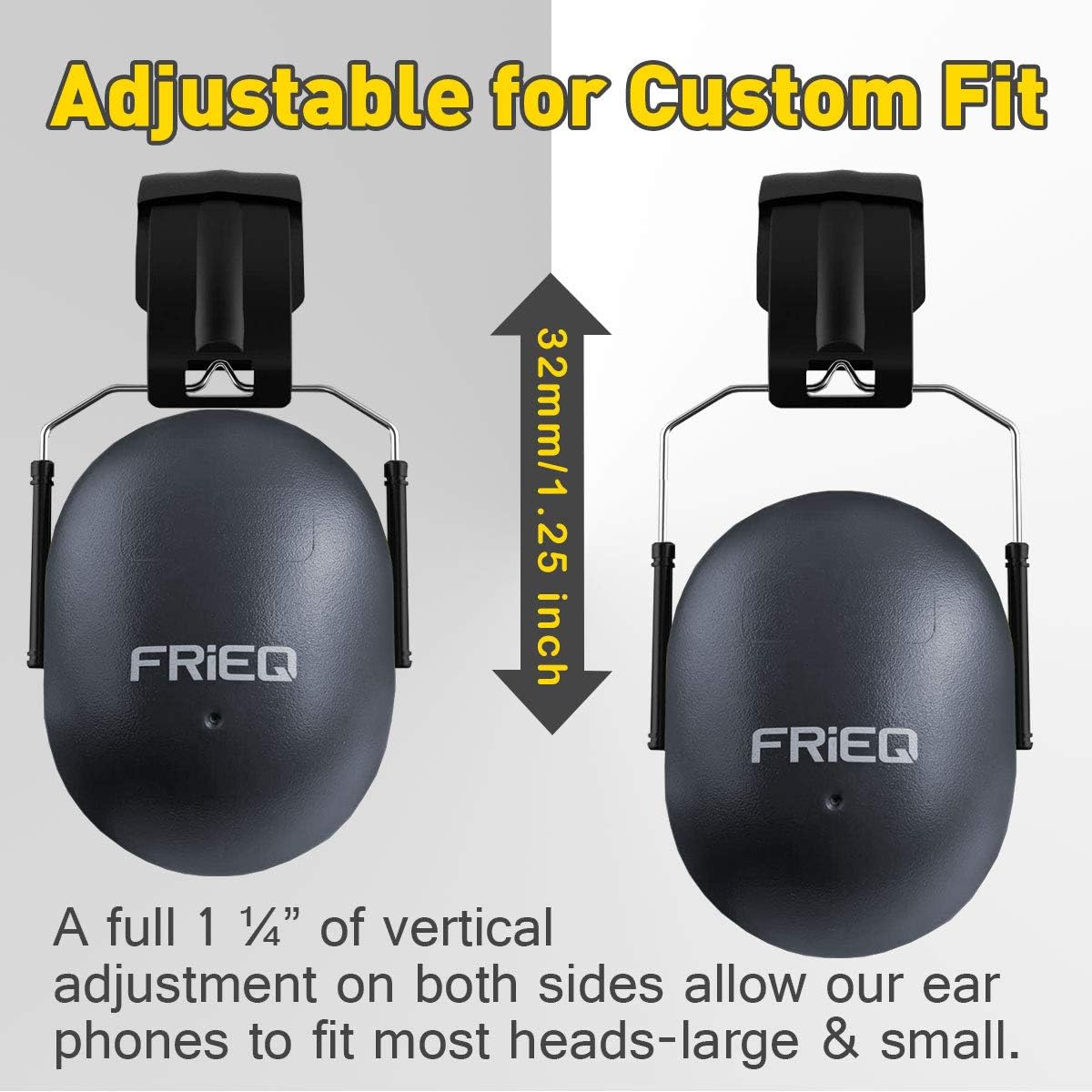FRiEQ 37 dB NRR Sound Technology Safety Ear Muffs with LRPu Foam for Shooting, Music & Yard Work 2 Pack (Space Grey) - Large & Small