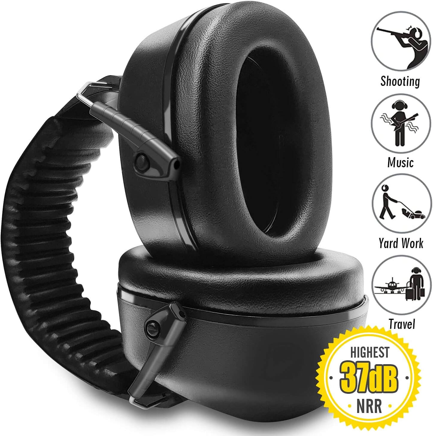 FRiEQ 37 dB NRR Sound Technology Safety Ear Muffs with LRPu Foam for Shooting, Music & Yard Work - 360° rotatable ear cups