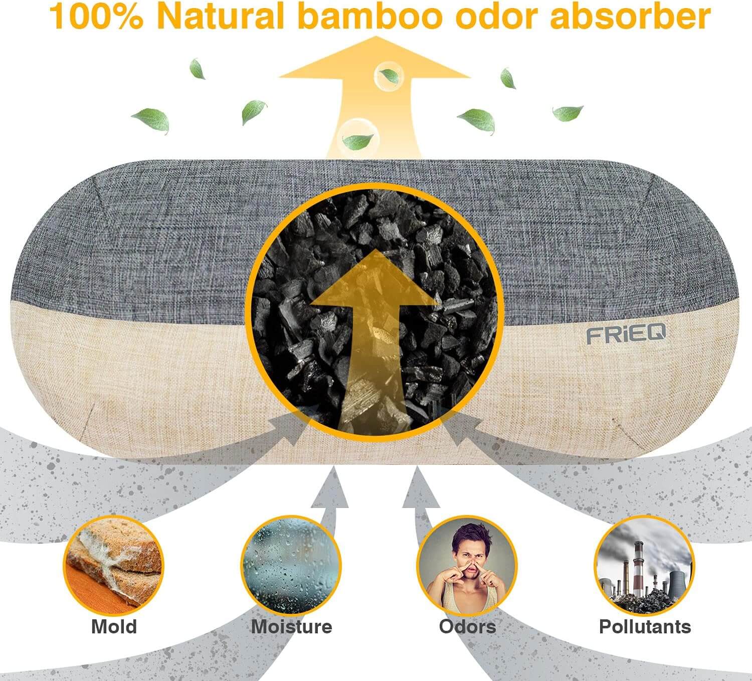FRiEQ Car Air Freshener, 100% Activated Bamboo Charcoal Air Purifying Bag | Lasts 365+ Days | Fragrance-Free Deodorizer - Absorb Smoke Smell and Bad Odors（2 Pack） - 100% Natural Bamboo Odor Absorber