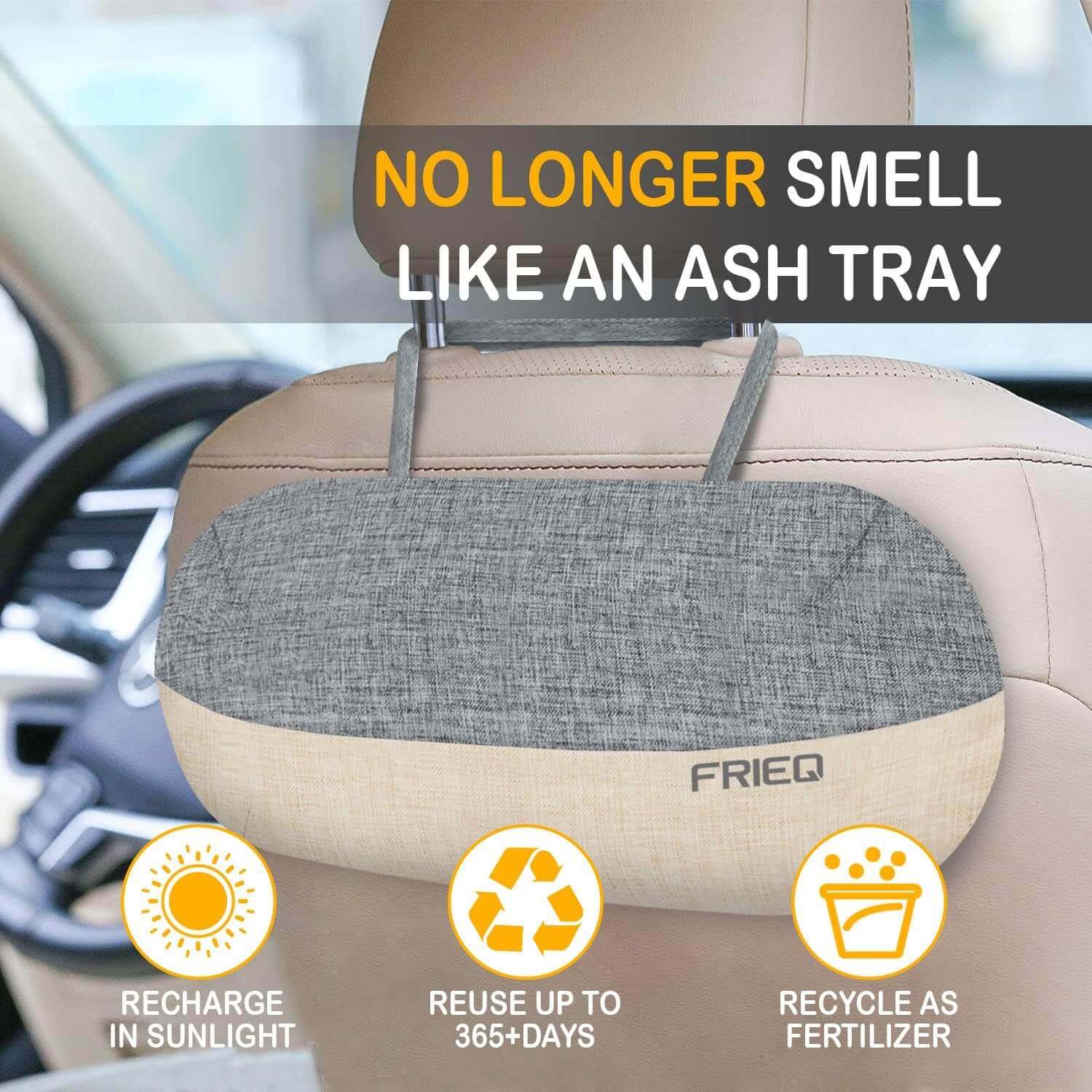 FRiEQ Car Air Freshener, 100% Activated Bamboo Charcoal Air Purifying Bag | Lasts 365+ Days | Fragrance-Free Deodorizer - Absorb Smoke Smell and Bad Odors（2 Pack） - NO Longer Smell Like An Ash Tray