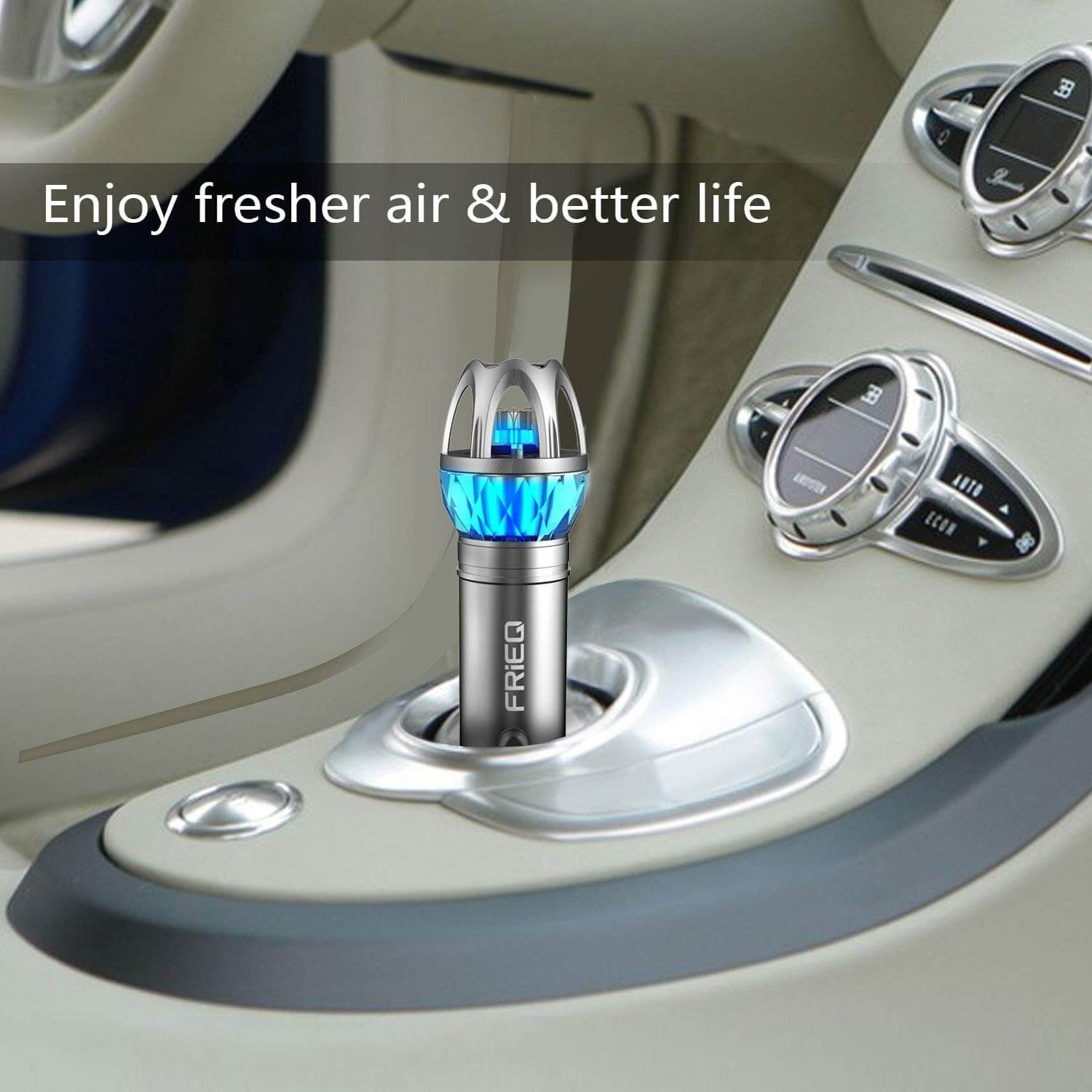 FRiEQ Car Air Purifier, Car Air Freshener and Ionic Air Purifier | Remove Dust, Pollen, Smoke and Bad Odors - Available for Your Auto or RV - Enjoy fresher air & better life