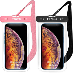 FRiEQ Waterproof Phone Pouch Bag - 2 Pack, Universal IPX8 Waterproof Phone Case Dry Bag with Lanyard for iPhone 15/14/13/12/11 Pro Max Samsung Galaxy S22 S20 and More Up to 7in (Black and Pink)