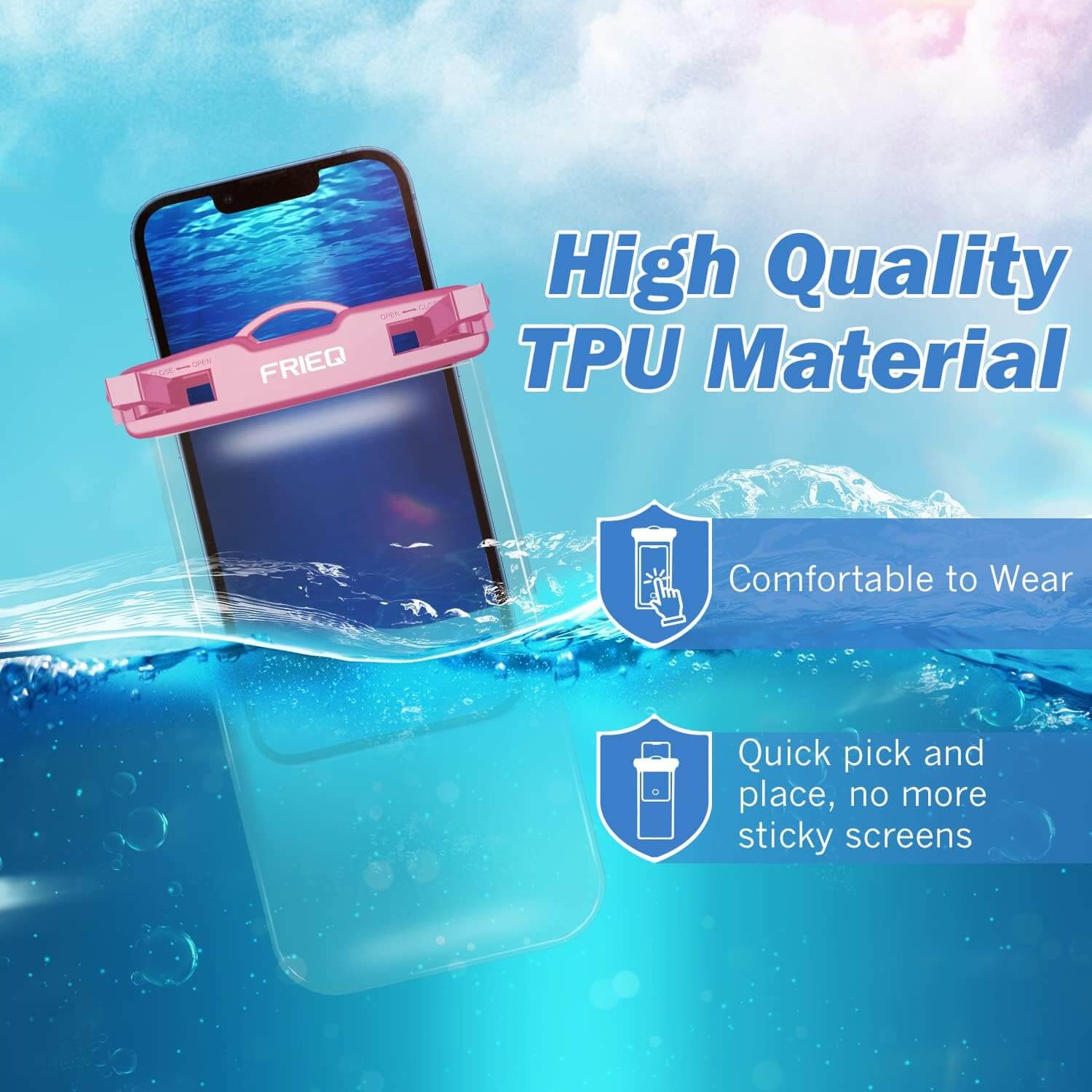 FRiEQ Waterproof Phone Pouch Bag - 2 Pack, Universal IPX8 Waterproof Phone Case Dry Bag with Lanyard for iPhone 15/14/13/12/11 Pro Max Samsung Galaxy S22 S20 and More Up to 7in (Black and Pink) - High Quality TPU Material