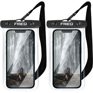 FRiEQ Waterproof Phone Pouch Bag - 2 Pack, Universal IPX8 Waterproof Phone Case Dry Bag with Lanyard for iPhone 15/14/13/12/11 Pro Max Samsung Galaxy S22 S20 and More Up to 7in (Black)